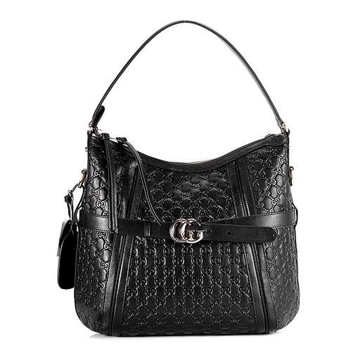 1:1 Gucci 247185 GG Running Medium Hobo Bags-Black Guccissima Leather - Click Image to Close
